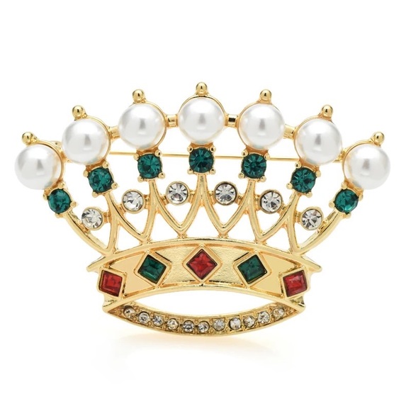 Jewelry - Crown Brooch Tiara Gold Tone Faux Pearls